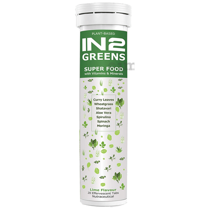 IN2 Greens Super Food with Vitamins & Minerals Effervescent Tablet (20 Each) Lime