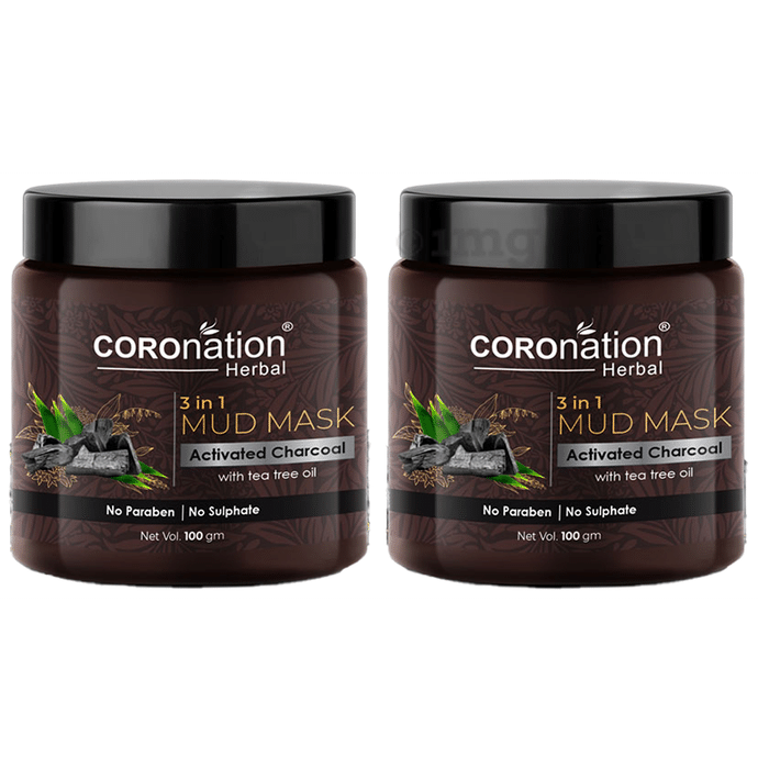 Coronation Herbal Activated Charcoal 3 in 1 Mud Mask (100gm Each)