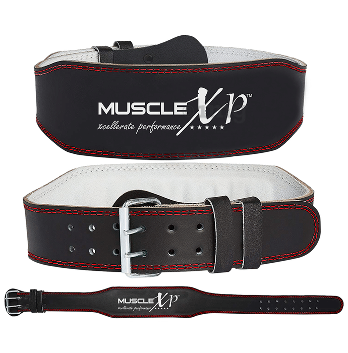 MuscleXP Leather Weight Lifting Gym Belt Black Medium