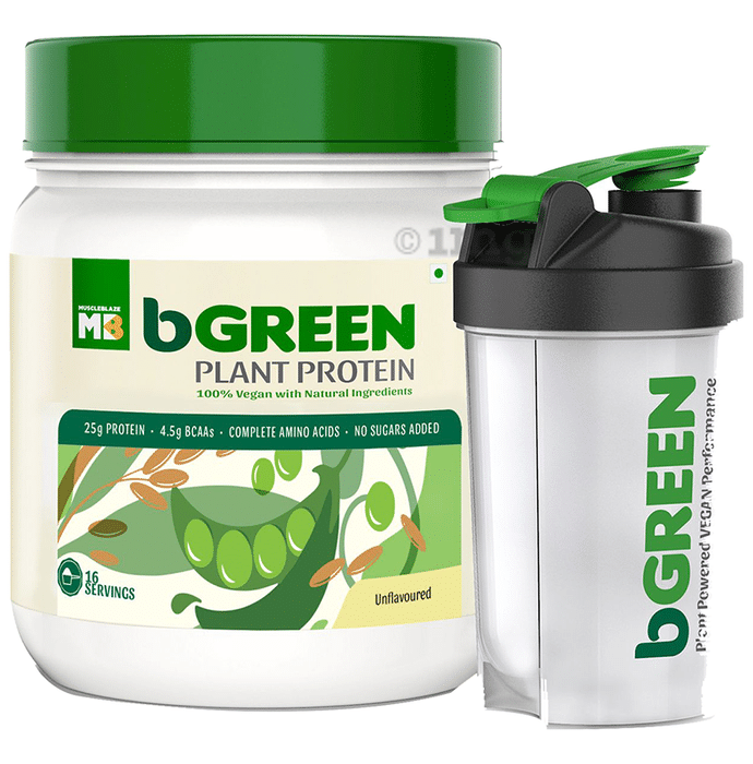 MuscleBlaze bGreen Plant Protein Powder with Shaker Free Unflavoured
