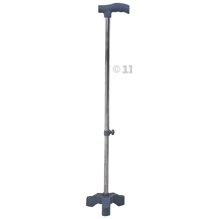 Fidelis Healthcare Mild Steel Adjustable Walking Stick 3 Leg with Plastic Base Grey