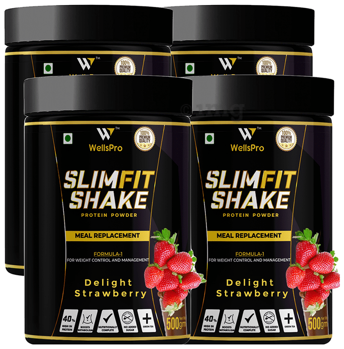 WellsPro Slimfit Shake Protein Powder for Weight Management | No Added Sugar | Flavour Strawberry
