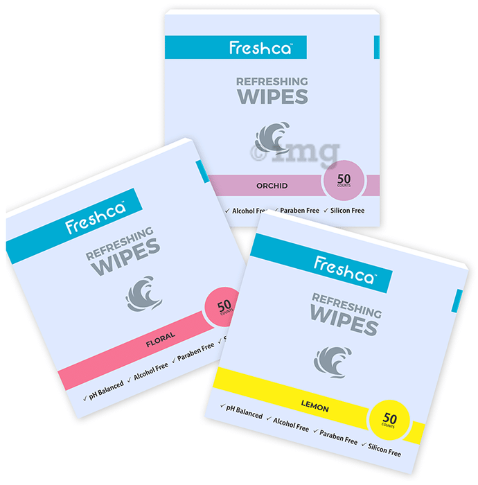 Freshca Combo Pack of Floral, Orchid & Lemon Refreshing Wipes (50 Each)