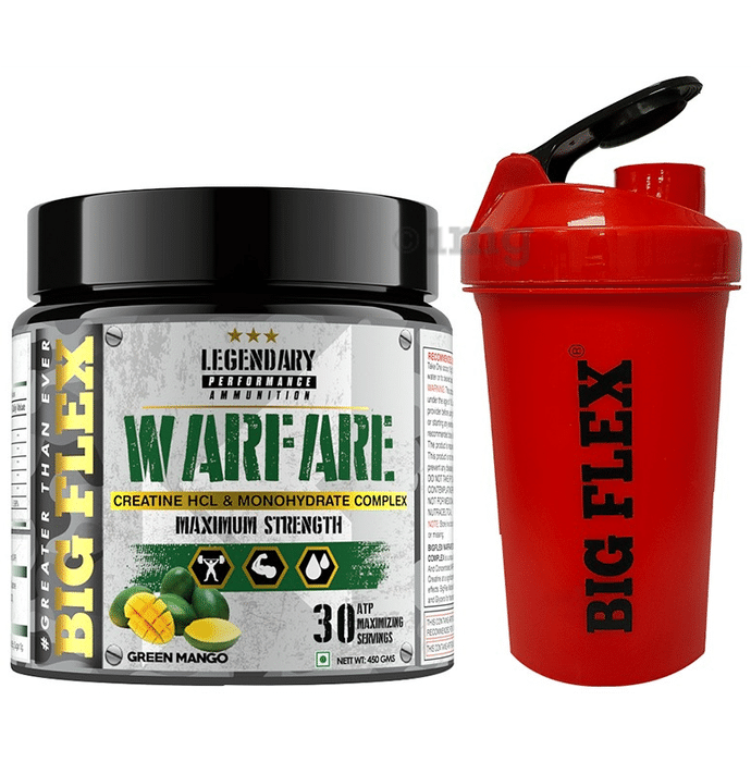 Big Flex Warfare Creatine HCL and Monohydrate Complex with 700ml Shaker Free Green Mango