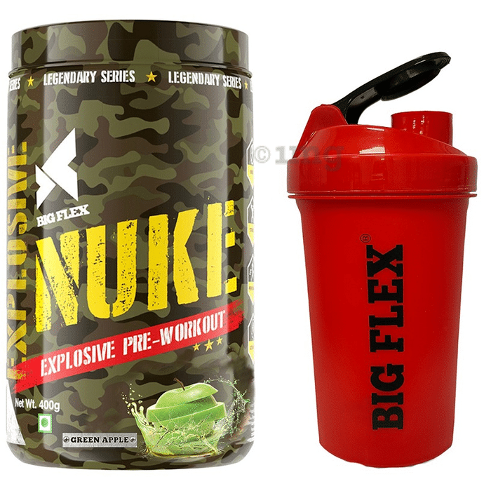Big Flex Nuke Explosive Pre-Workout with 700ml Shaker Free Green Apple Assault