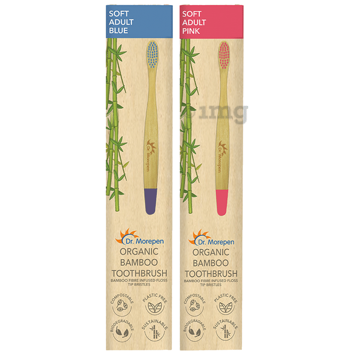 Dr. Morepen Organic Bamboo Toothbrush Adult Soft Blue and Pink