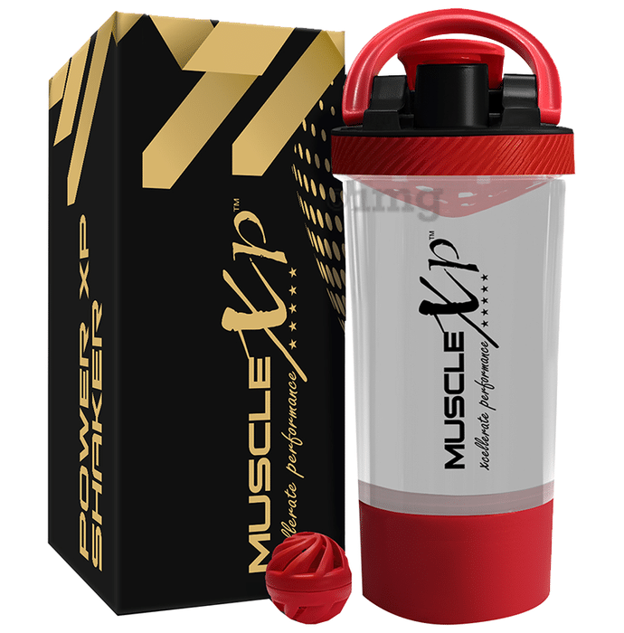 MuscleXP Power Gym Shaker Transparent & Red