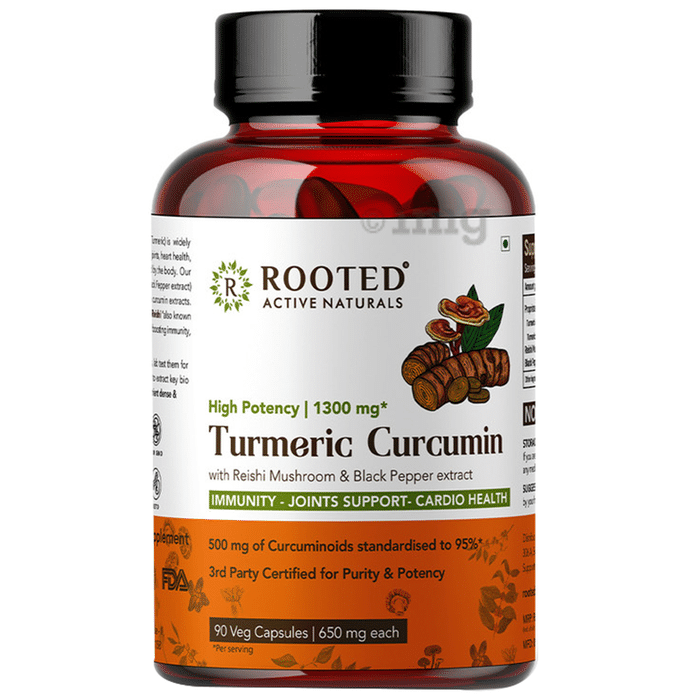 Rooted Active Naturals High Potency Turmeric Curcumin With Reishi Mushroom & Black Pepper Extract 1300mg Veg Capsule
