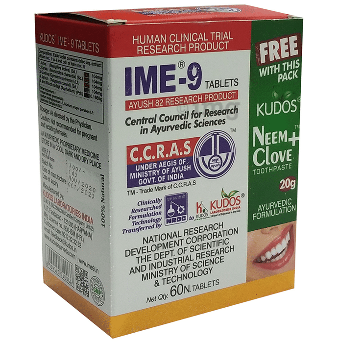 Kudos IME 9 Tablet with Neem+Clove Toothpaste 20gm Free