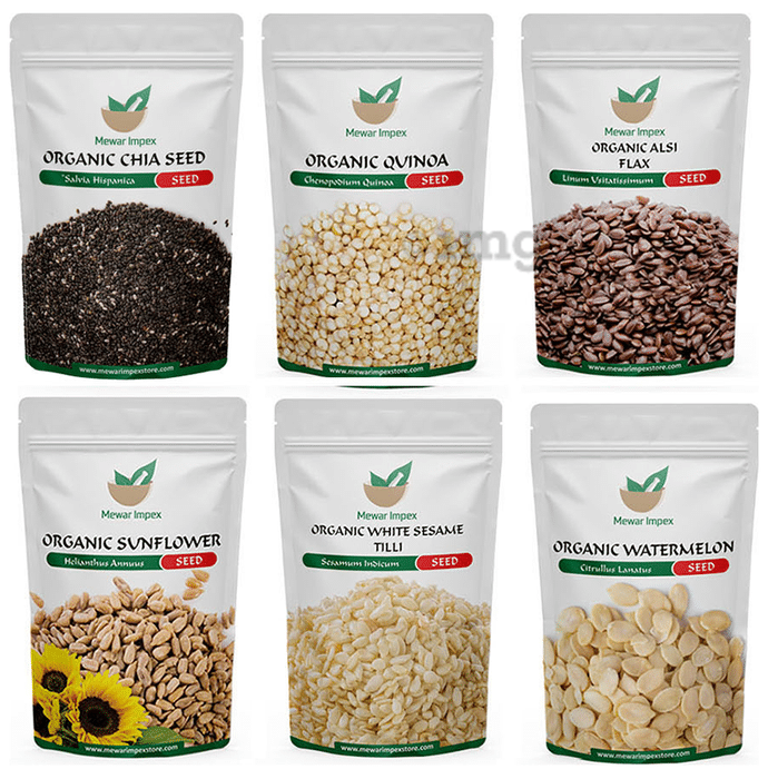 Mewar Impex Combo of 6 White Sesame, Chia, Quinoa, Sunflower, Watermelon & Alsi Flax Seeds (100gm Each)