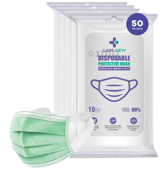 Care View 3 Ply Premium Disposable Protective Surgical Face Mask with Ear Loops Green