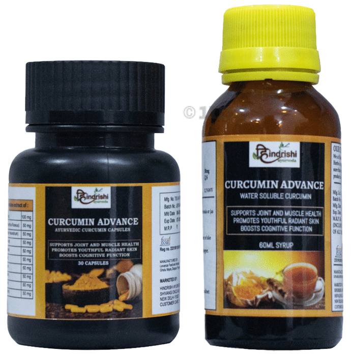 Hindrishi Ayurveda Combo Pack of Curcumin Advance 30 Capsule & Curcumin Advance 60ml Syrup for Joint & Immunity Support
