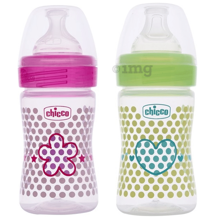 Chicco Bipack WellBeing Feeding Bottle Pink and Green Pack of 2