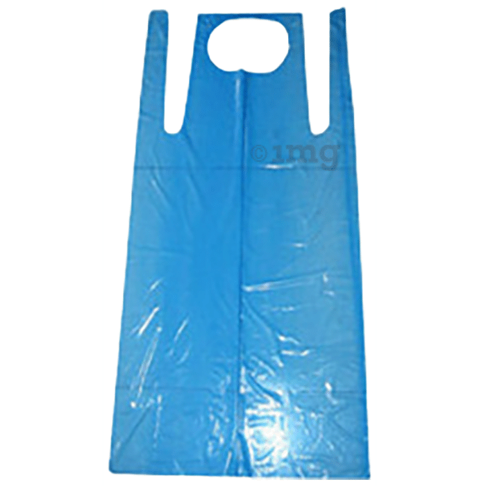 Medi Karma Disposable Plastic Waterproof Apron (Half Gown) Medical Blue
