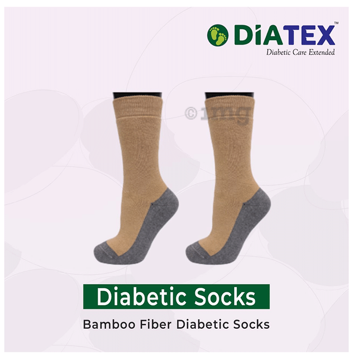 Diatex Bamboo Fiber Diabetic Socks Large Beige with Grey