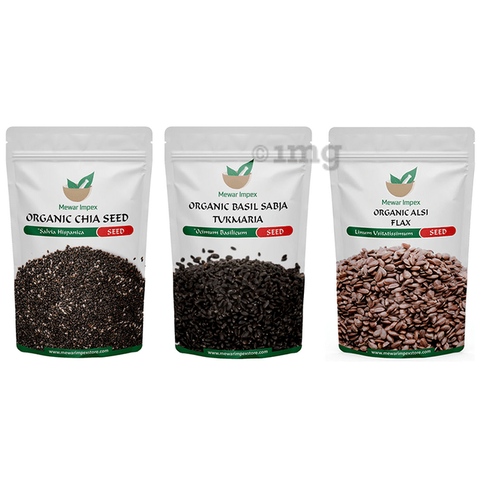 Mewar Impex Combo Pack of Organic Chia Seed, Organic Alsi Flax Seed & Organic Basil Sabja Tukmaria Seed (100gm Each)