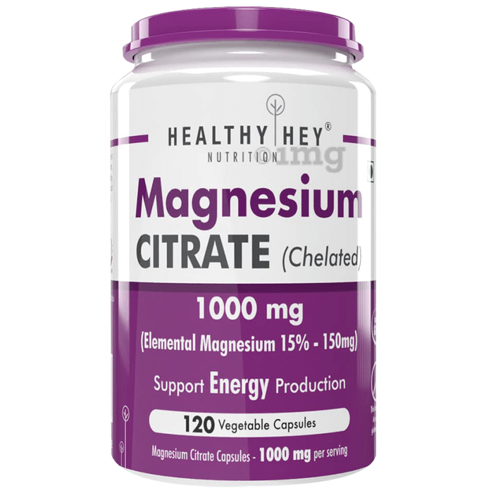 HealthyHey Magnesium Citrate (Chelated) 1000mg Vegetable Capsule