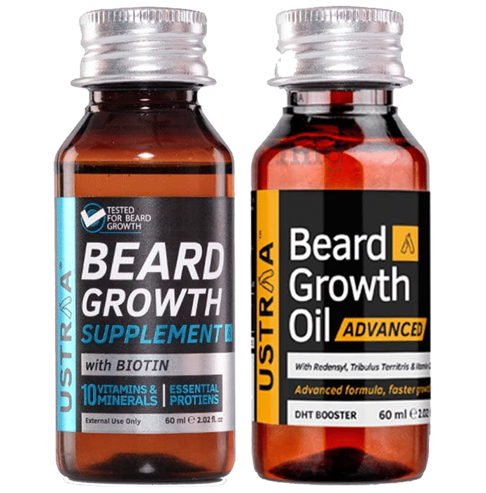 Ustraa Combo Pack of Beard Growth Supplement & Beard Growth Oil Advanced (60ml Each)