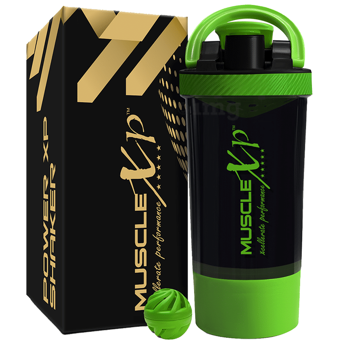 MuscleXP Power Gym Shaker Black and Green with Compartment