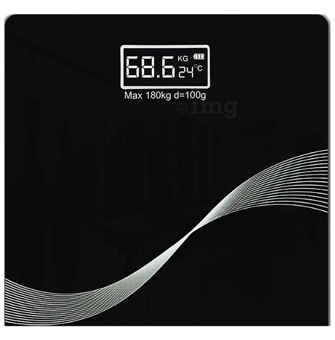 beatXP Thick Tempered Glass Electronic LCD Personal Health Body Fitness Digital Bathroom Scales Wave Black