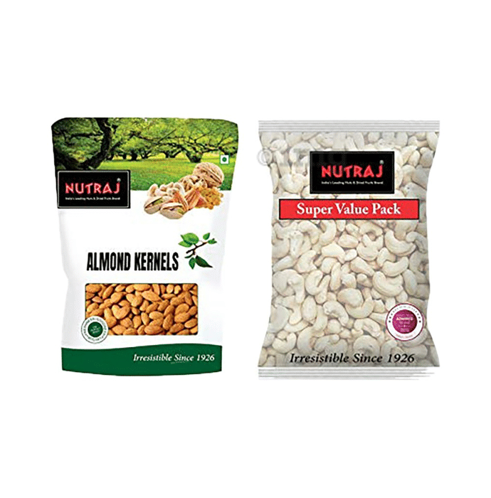 Combo Pack of Nutraj Almond Kernels 450gm and Nutraj W450 Cashews Super Value Pack 400gm