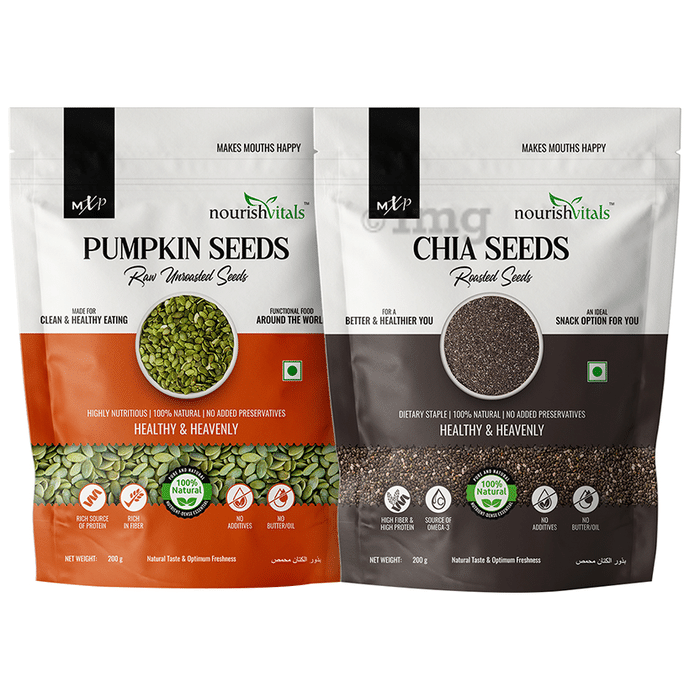 NourishVitals Combo Pack of Pumpkin Seeds Raw Unroasted and Chia Seeds Roasted (200gm Each)