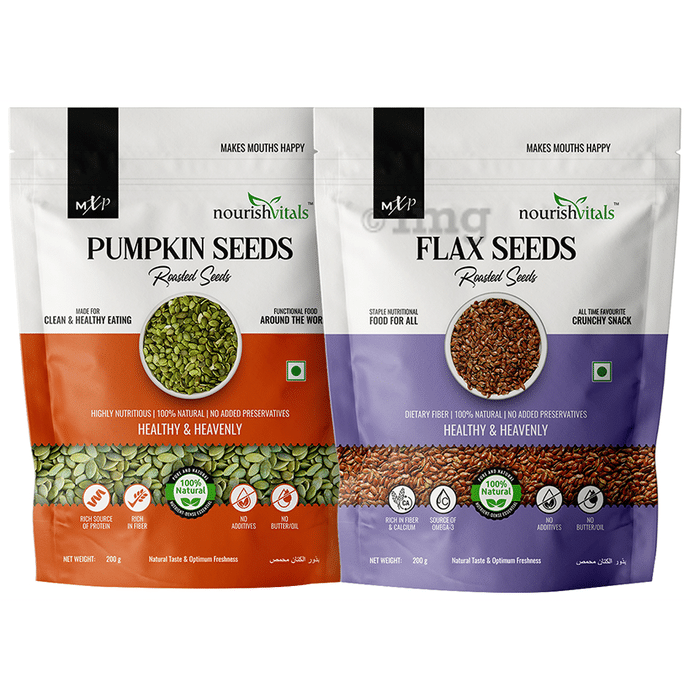 NourishVitals Combo Pack of Pumpkin Seeds Roasted and Flax Seeds Roasted (200gm Each)