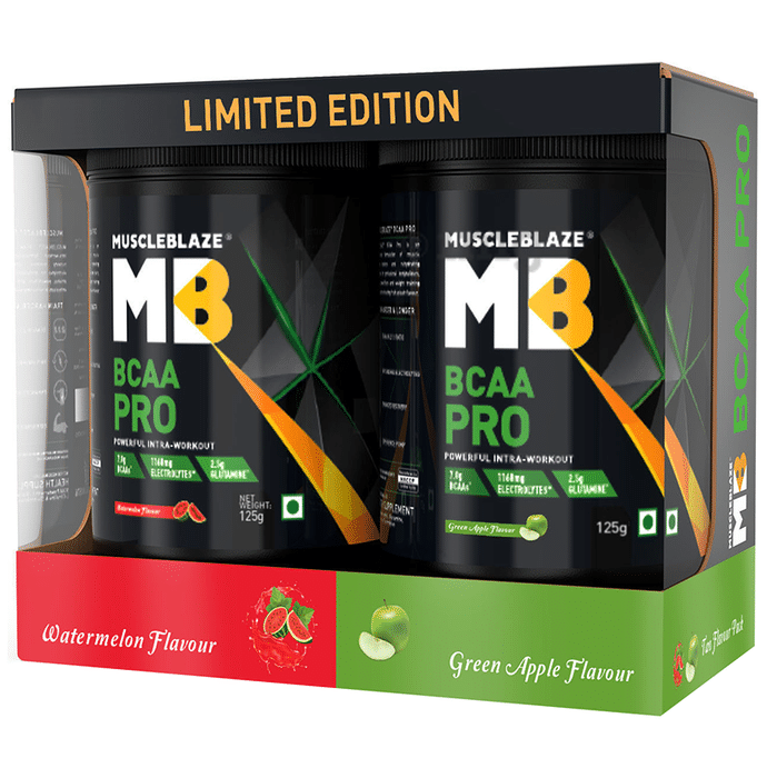 MuscleBlaze BCAA Pro Two Flavour Pack | With Glutamine & Electrolytes | Flavour Watermelon & Green Apple