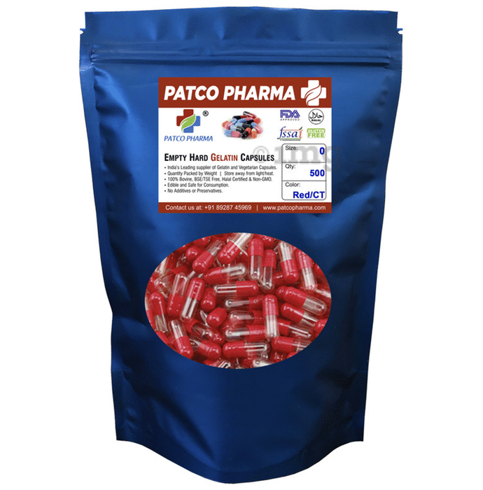 Patco Pharma Empty Hard Gelatin Capsule Size 0 Red and Clear