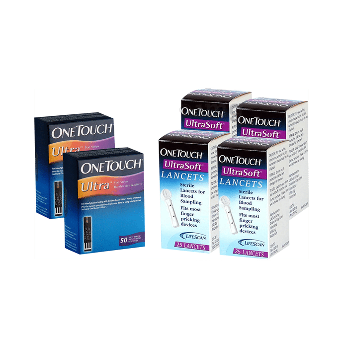 Combo Pack of OneTouch Ultra Test Strip 2 Box (50 Each) & One Touch Ultrasoft Lancet 4 Box (25 Each)