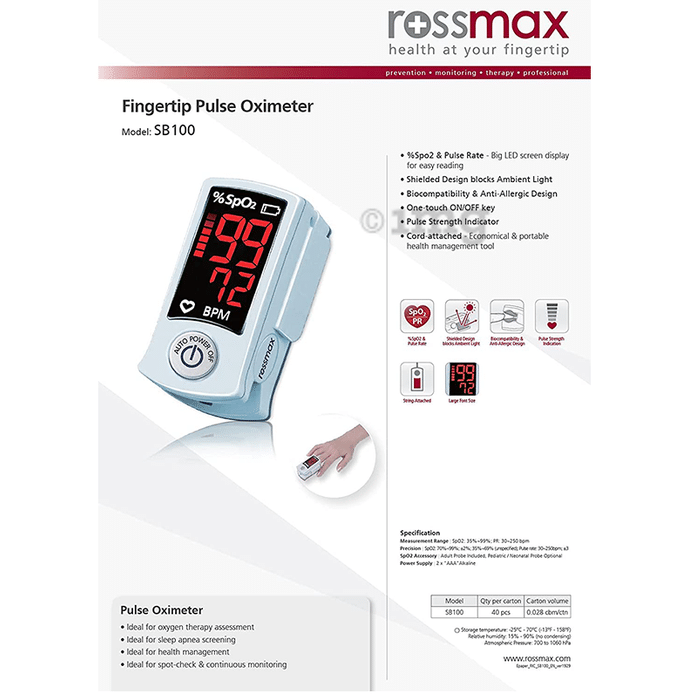Rossmax SB100 Fingertip Pulse Oximeter