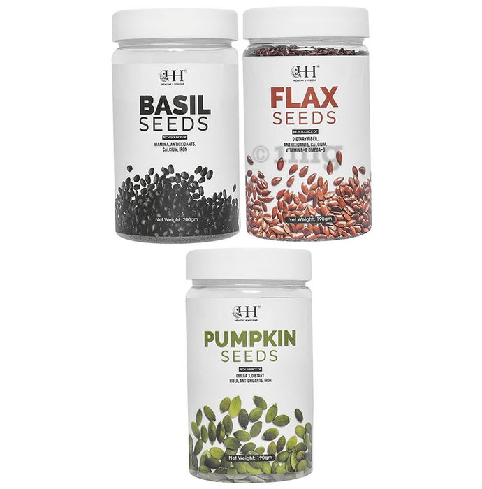 Healthy & Hygiene Combo Pack of Basil Seed 200gm, Flax Seed 190gm & Pumpkin Seed 190gm