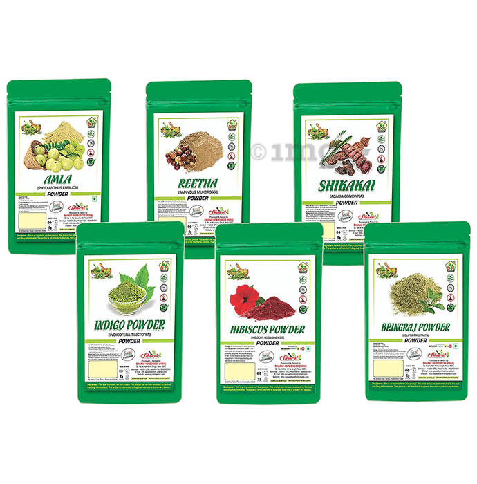 BHPI Bharat Combo Pack of Amla, Shikakai, Reetha, Indigo, Hibiscus & Bhringraj Powder (100gm Each)