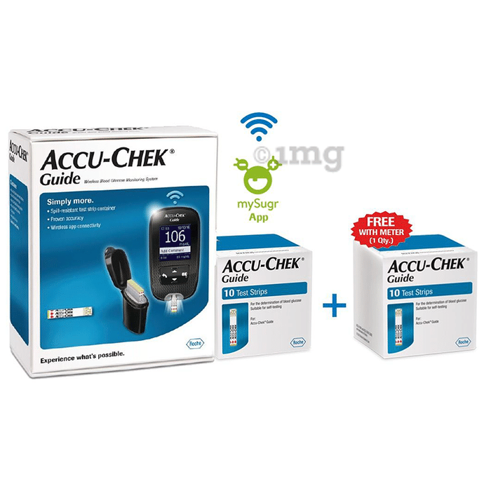 Accu-Chek Guide Combo Pack of Wireless Blood Glucose Monitoring System & 10 Test Strip with Additional 10 Test Strip Free