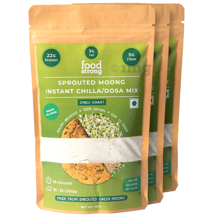 Foodstrong Sprouted Moong Instant Chilla/Dosa Mix (150gm Each) Chilli Chaat