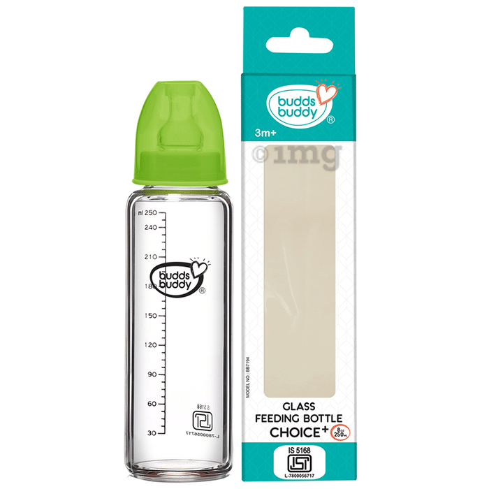 Buddsbuddy Choice+ Glass Feeding Bottle 250ml Green