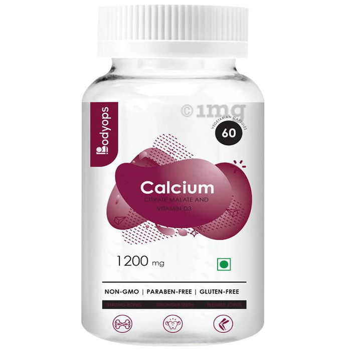 Bodyops Calcium Citrate Malate & Vitamin D3 | Vegetarian Capsule for Bones, Teeth, Joints & Muscles
