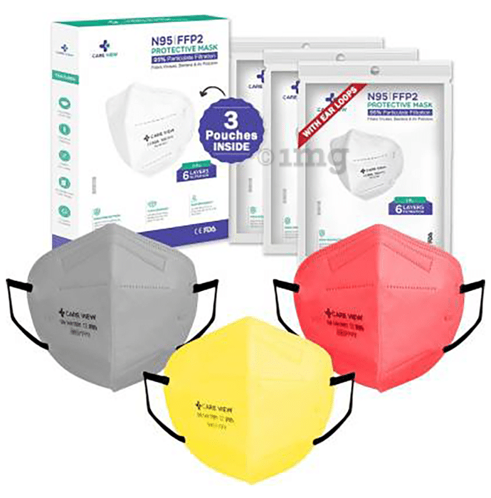 Care View Universal Red, Yellow & Grey CV1221 N95 FFP2 Certified Earloop with 6 Layers Filtration Protective Mask