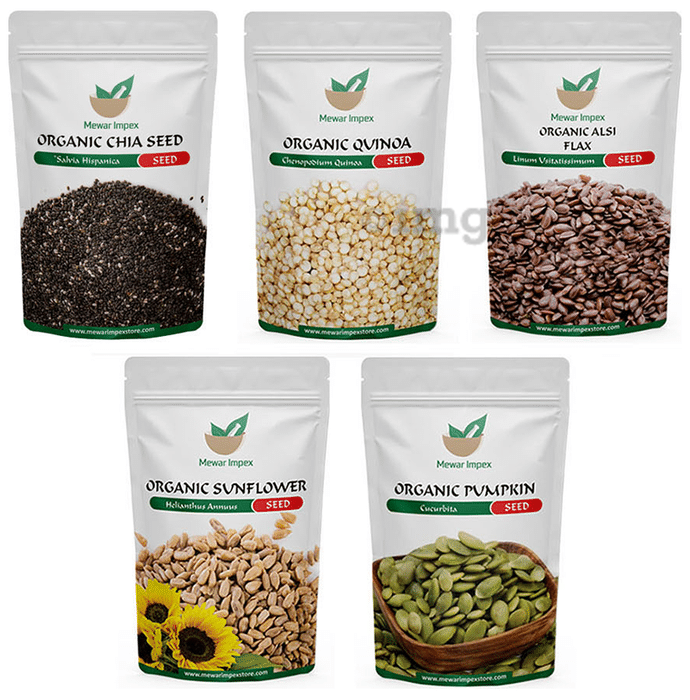 Mewar Impex Combo Pack of Organic Chia Seed, Organic Quinoa Seed, Organic Sunflower Seed, Organic Pumpkin Seed & Organic Alsi Flax Seed (100gm Each)