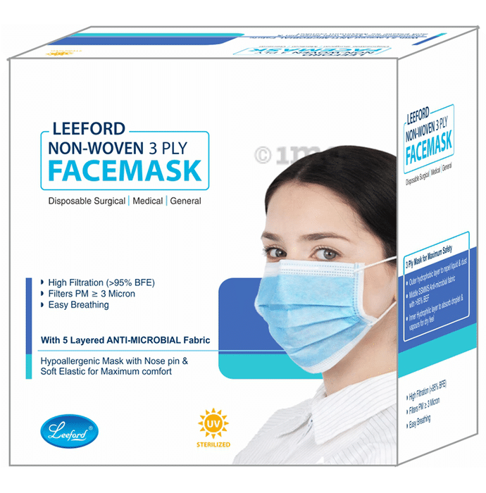 Leeford Non-Woven 3 Ply Facemask with 5 Layered Anti-Microbial Fabric