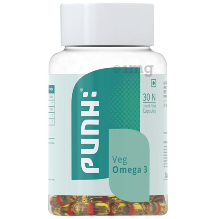 Punh Veg Omega 3 Capsules with Veg Pure DHA 200 mg | Algae Oil | For Immunity, joints, Brain & Heart Health (30 Each)