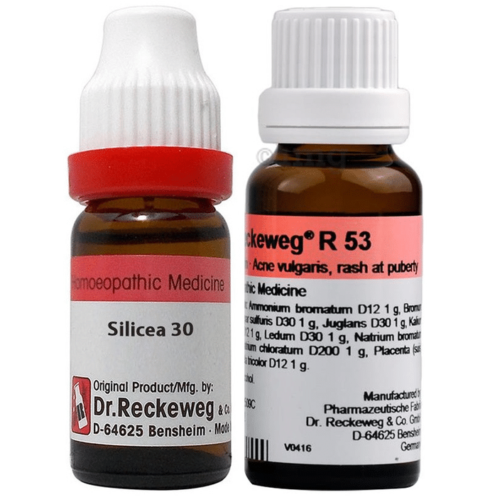 Dr. Reckeweg Pimple Care Combo Pack of Silicea Terra Dilution 30 CH 11ml & R53 Acne Vulgaris and Pimples Drop 22ml