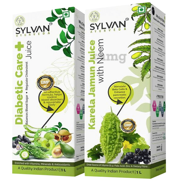 Sylvan Ayurveda Diabetic Care+ Juice & Karela Jamun Juice with Neem (1Ltr Each)
