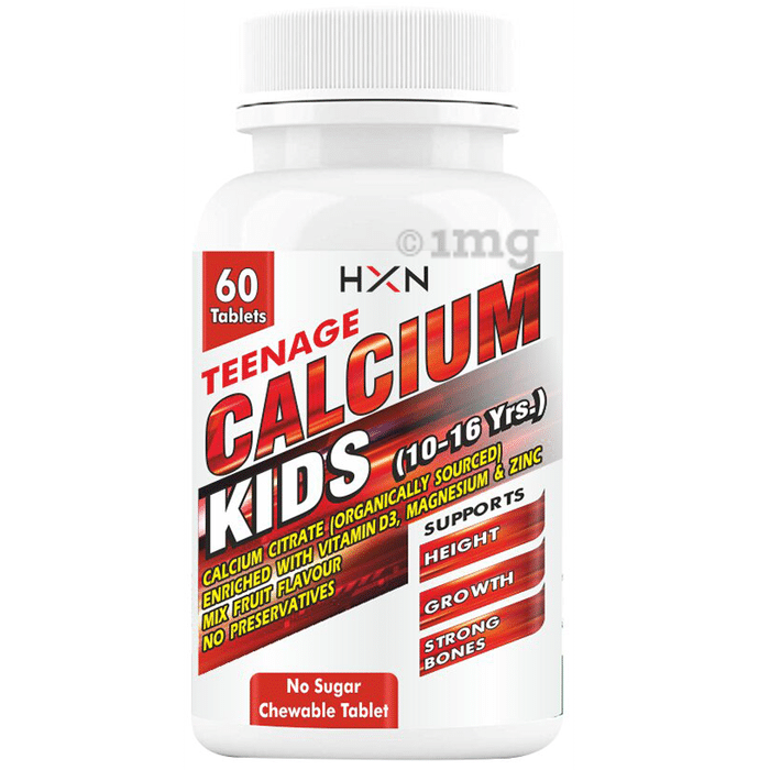 HXN Teenage Calcium for Kids (10-16 Yrs) | With Vitamin D3, Magnesium & Zinc | No Sugar Chewable Tablet