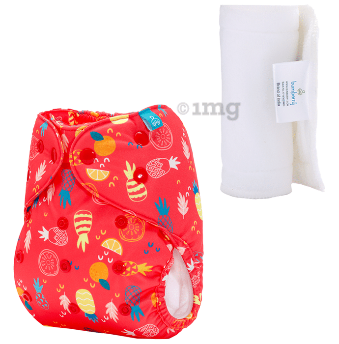 Bumberry Adjustable Reusable Cloth Pocket Diaper With 1 Three-Layer Microfiber Inserts for Babies Pineapple
