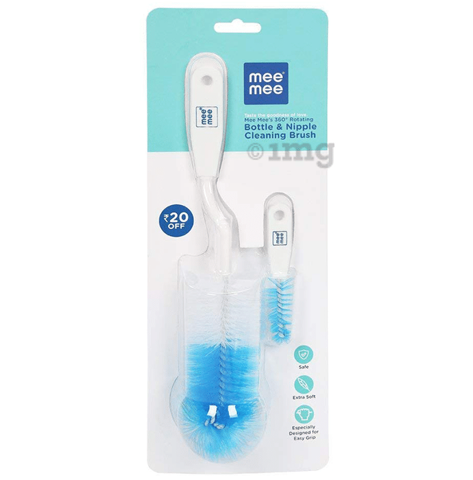 Mee Mee Fully Rotating Baby Bottle Cleaning Brush Blue