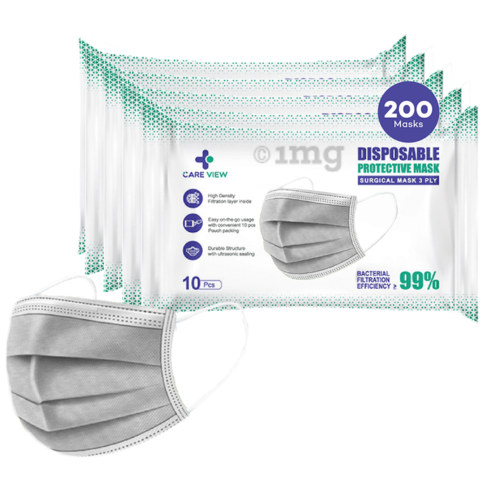 Care View 3 Ply Surgical Disposable Protective Mask (10 Each) Grey
