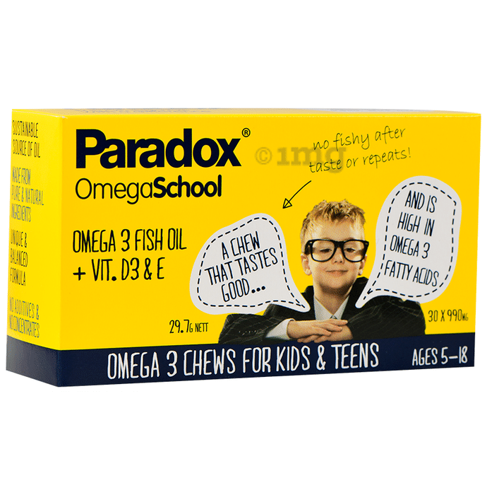Paradox OmegaSchool with Omega 3 Fish Oil + Vit. D3 & E | Chewable Tablets for Kids & Teens