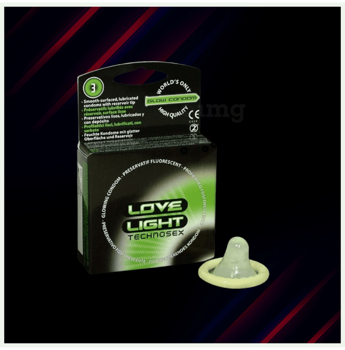 Love Light Technosex Condoms | Smooth & Pre-lubricated |Glowing Condoms