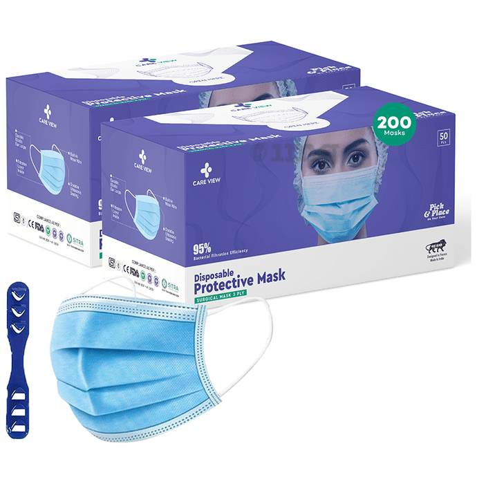 Care View CV 2992M 3 Ply Disposable Protective Mask (50 Each) Universal Blue
